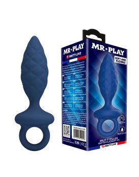 Синяя анальная пробка с кольцом Butt Plug with Loop M - 13,4 см.
