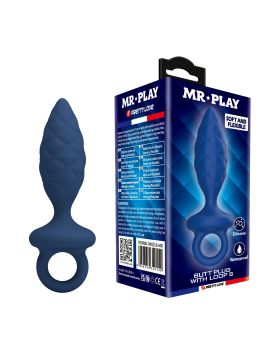 Синяя анальная пробка с кольцом Butt Plug with Loop S - 11,5 см.