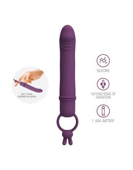 Сливовый вибратор с кольцом Cora - 15,5 см.