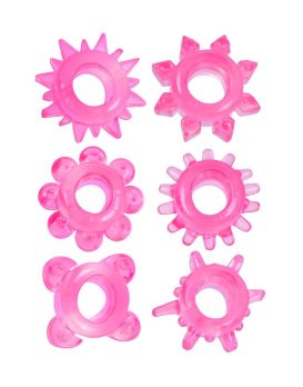 Набор из 6 розовых эрекционных колец с различным рельефом