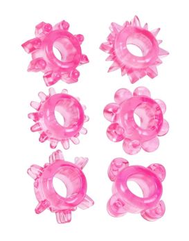 Набор из 6 розовых эрекционных колец с различным рельефом