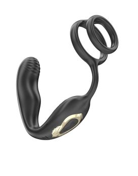 Черная анальная пробка с вращением и эрекционными кольцами