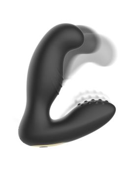Черный вибромассажер простаты с ротацией и пультом ДУ