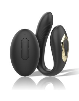 Черный вибратор для пар с ротацией и пультом ДУ