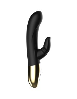 Черный вибратор-кролик с имитацией оральных ласк - 20 см.