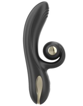 Черный вибратор-кролик с режимами вибрации и вращения - 18,4 см.