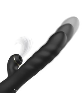 Черный вибратор-кролик с функциями пенетрации и всасывания - 23,5 см.