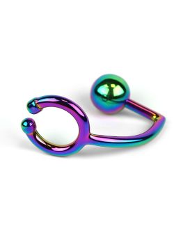 Радужное эрекционное кольцо с анальным плагом Rainbow Horse Shoe Ring with 40mm Diameter Ball