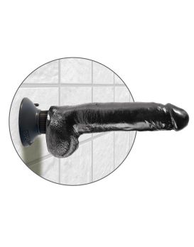 Чёрный виброфаллос со съемной присоской 9  Vibrating Cock with Balls - 24,8 см.