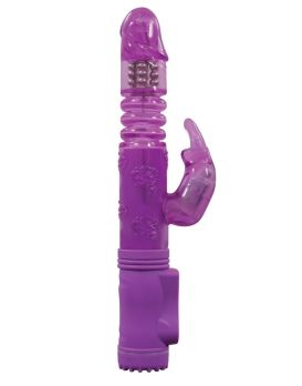Фиолетовый вибромассажер с клиторальной стимуляцией BunnyTron Petite Thruster Vibe - 25 см.