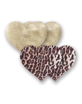 Комплект из 1 пары пэстис-сердечек с леопардовым принтом и 1 пары золотистых пэстис-сердечек