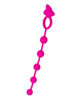 Розовое эрекционное виброкольцо Posedon с анальной цепочкой
