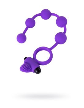 Фиолетовое эрекционное виброкольцо Posedon с анальной цепочкой