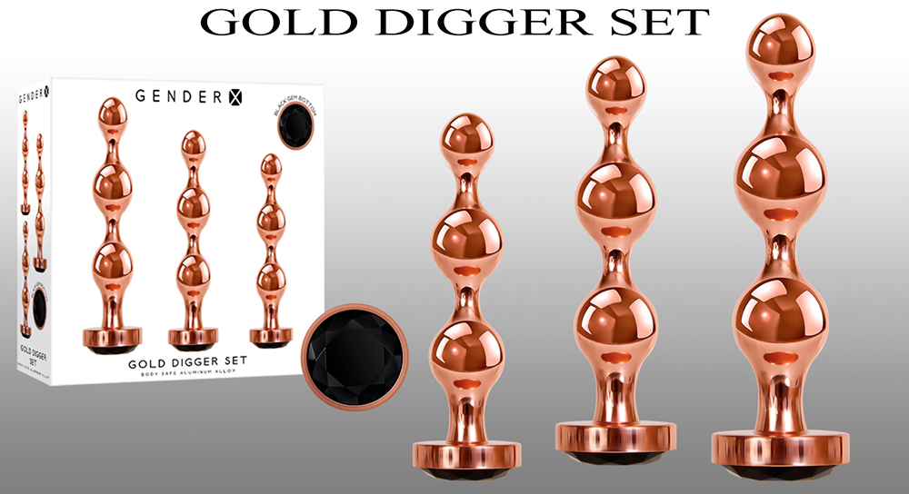 Металлические анальные пробки золотого цвета Gold Digger в наборе