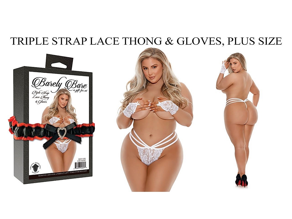 Triple strap lace thong & gloves – plus size